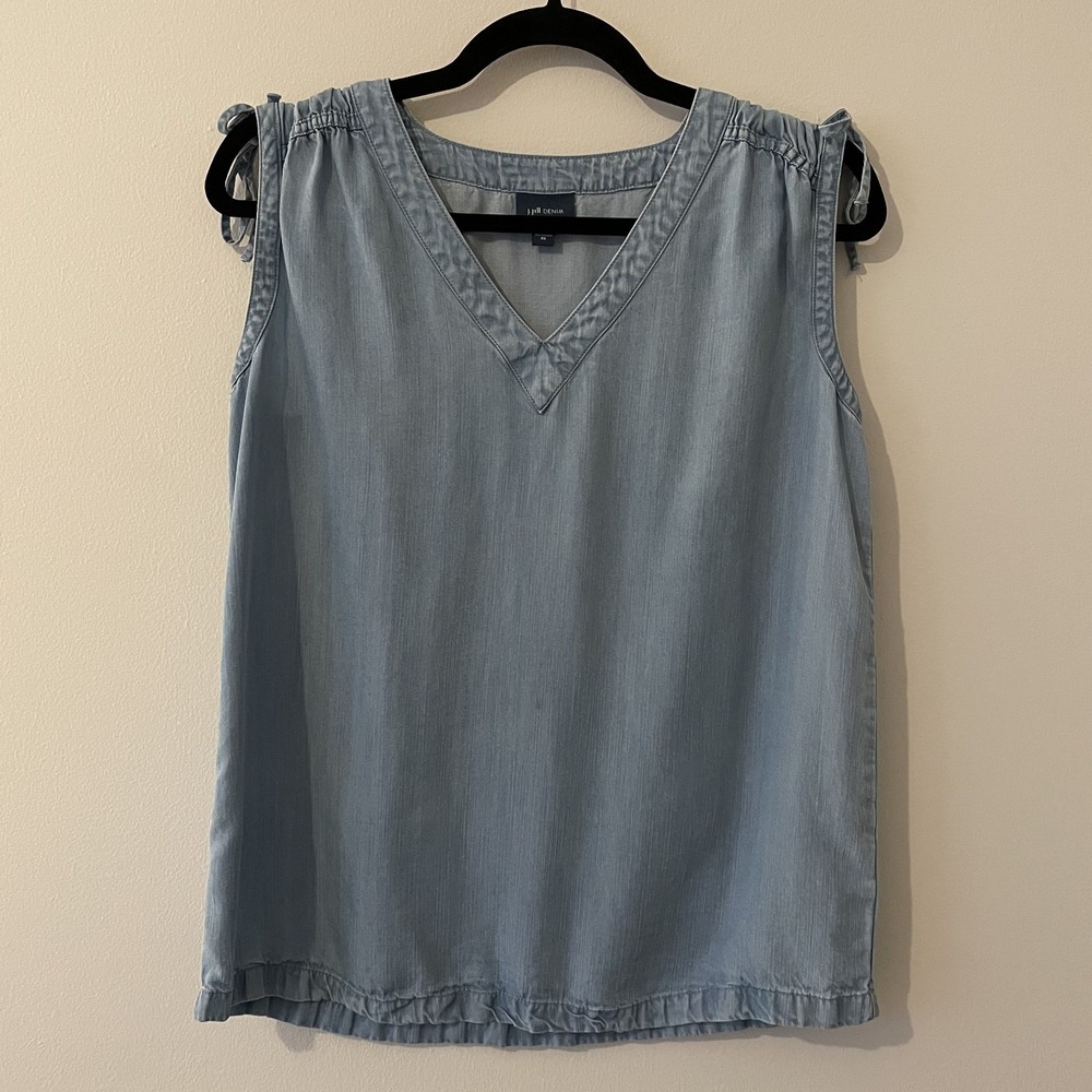J Jill Denim Chambray Tank Blue Sz‎ XS Lyocell Tie Sleeves Coastal Cowgirl Boho